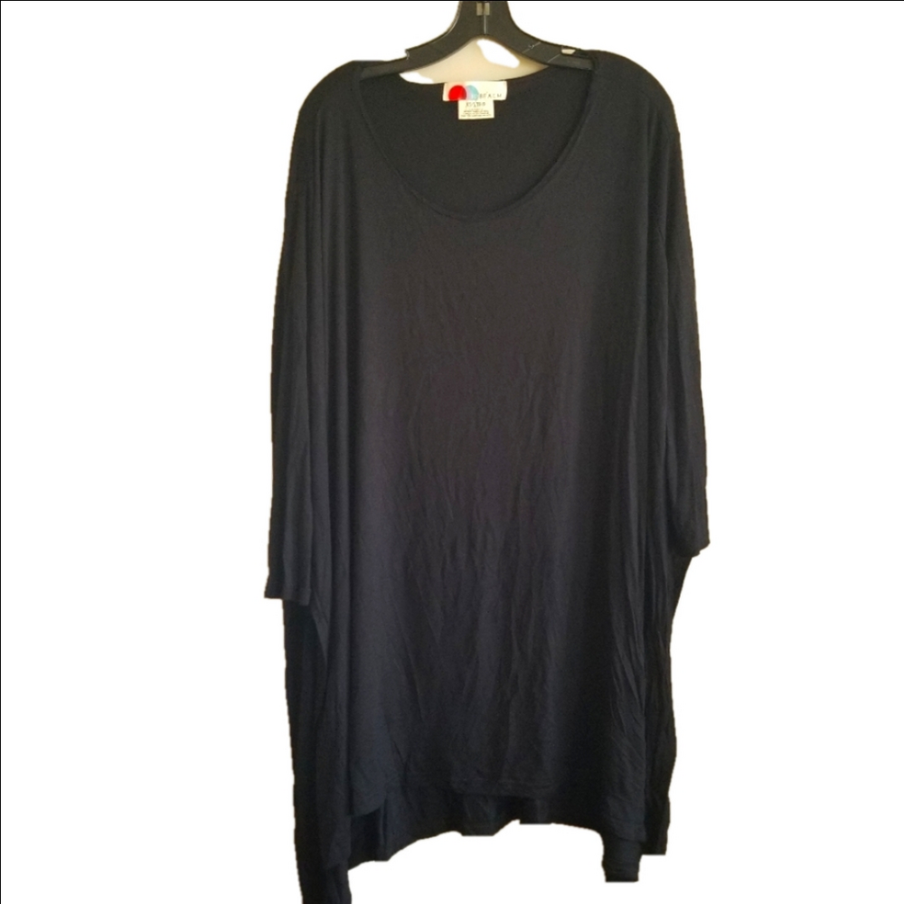 Free People Beach Oversized Long Black Top Rayon Blend Round Neck Size XS